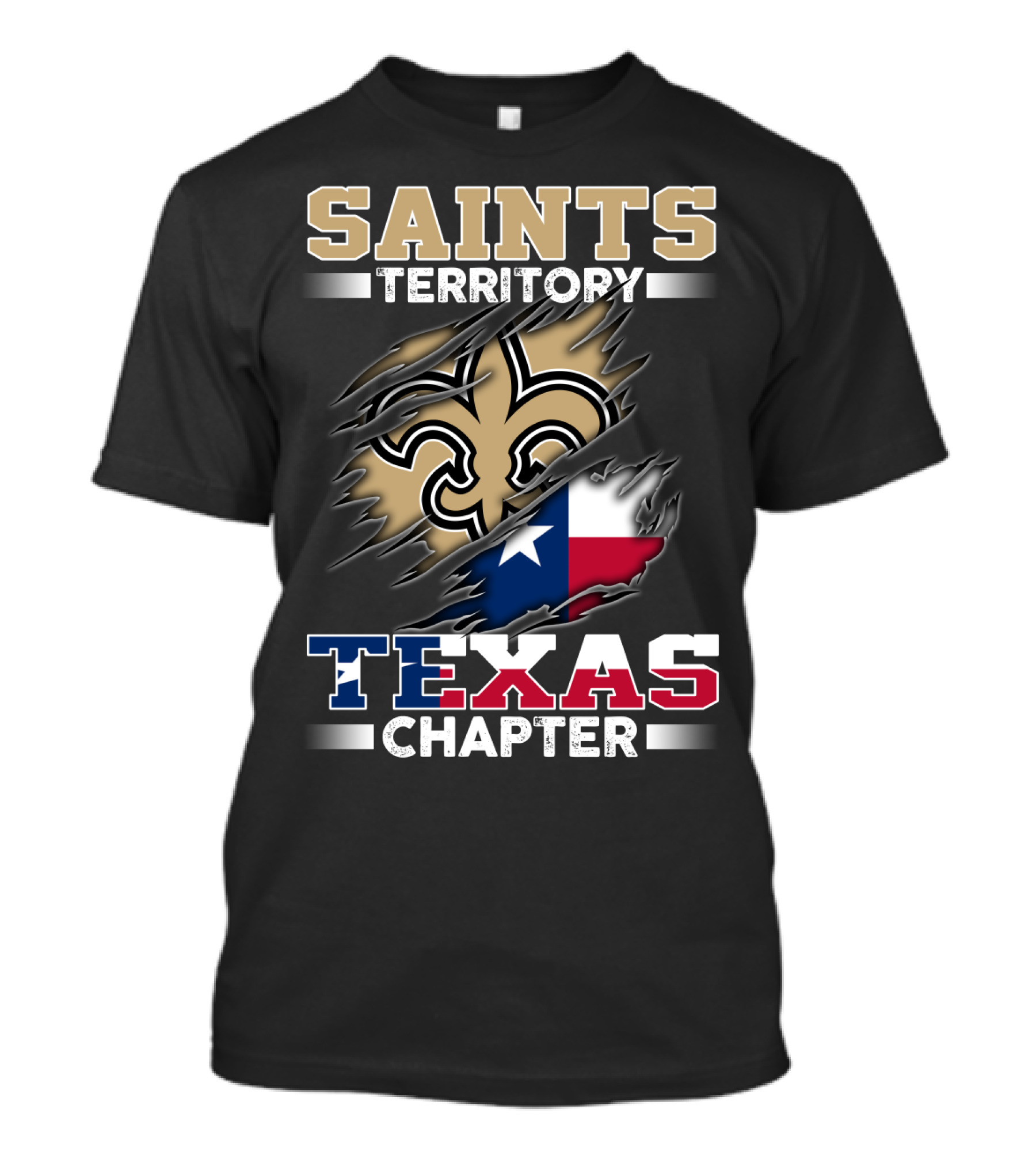 Saints Territory Texas Chapter Fleur-De-Lis And Texas Flag Integration T-Shirt