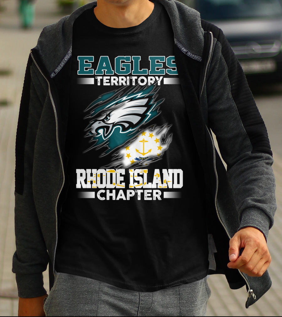 Eagles Territory Rhode Island Chapter Logo With Philadelphia Eagles And Rhode Island State Flag Elements T-Shirt