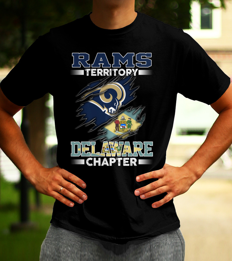 Rams Territory Delaware Chapter Fan Emblem With State Flag And Iconic Team T-Shirt