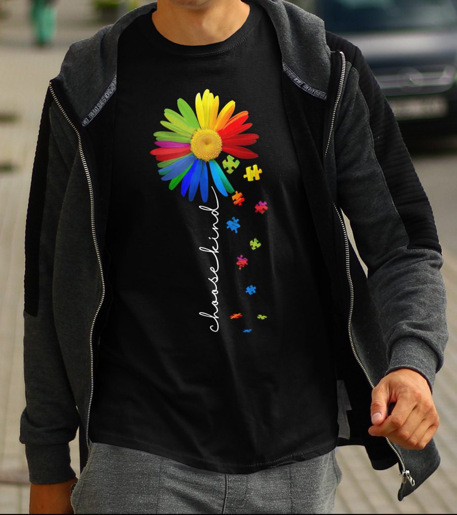 Choose Kind Rainbow Flower With Puzzle Pieces T-Shirt