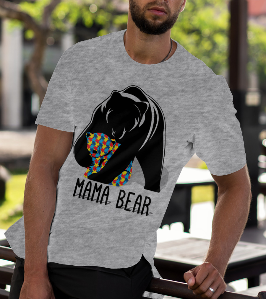 Mama Bear Autism Puzzle Bear Hug T-Shirt