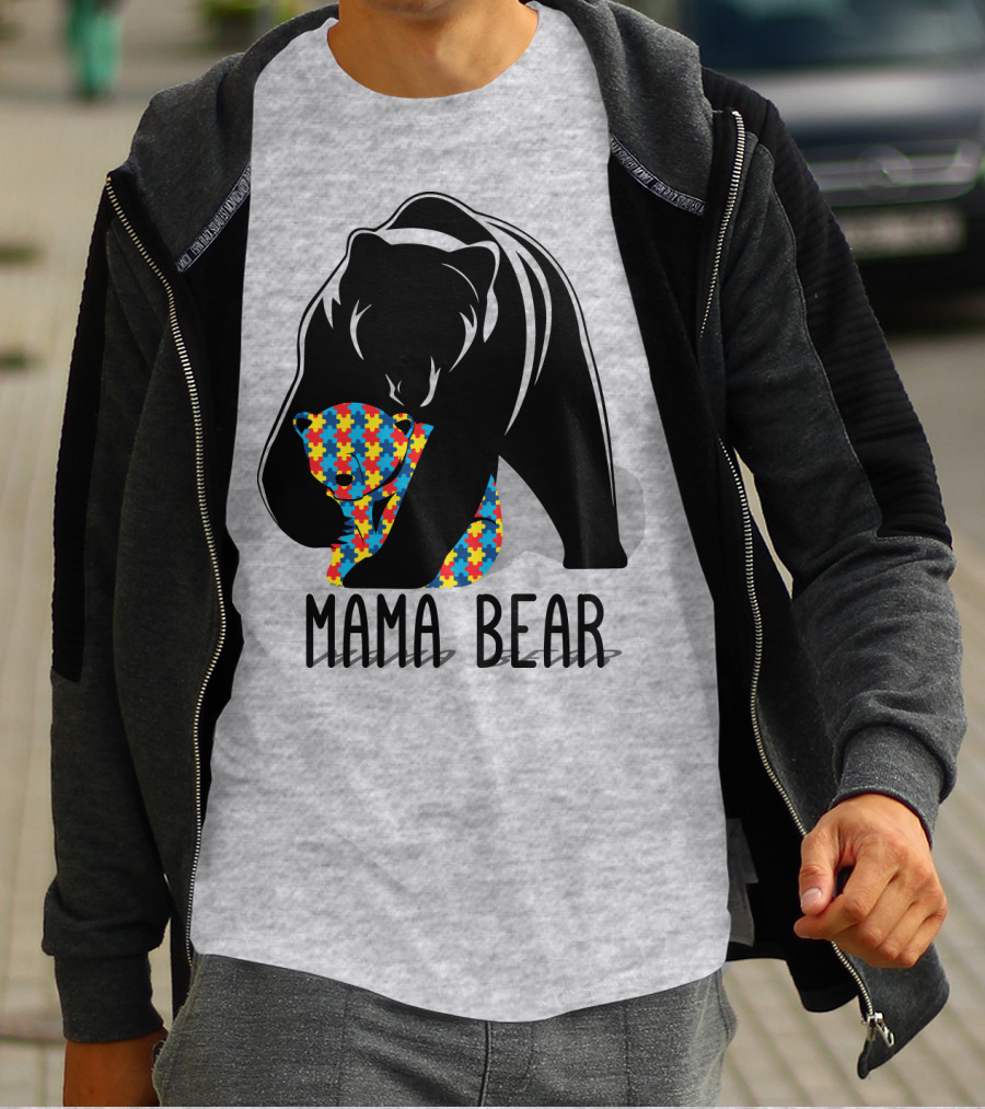 Mama Bear Autism Puzzle Bear Hug T-Shirt