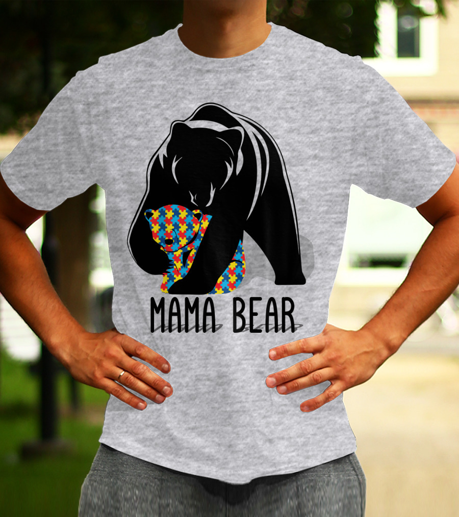 Mama Bear Autism Puzzle Bear Hug T-Shirt
