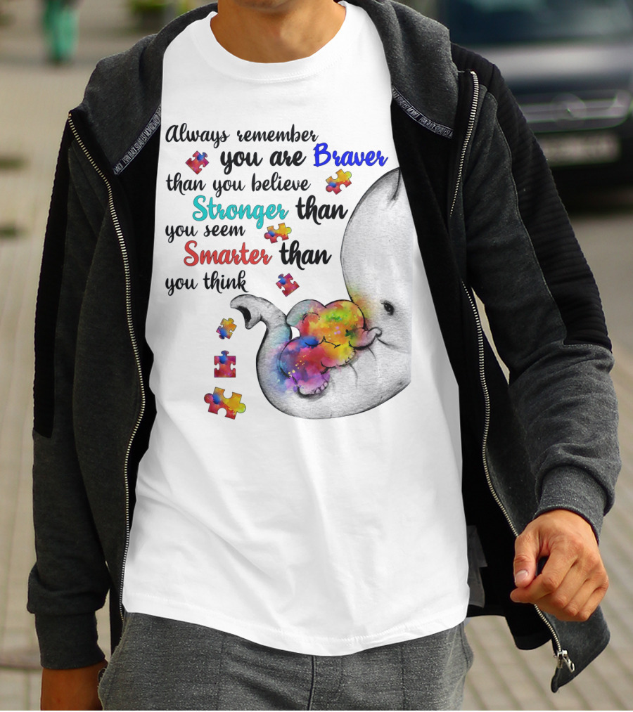 Always Remember Braver Stronger Smarter Elephant With Puzzle Pieces T-Shirt