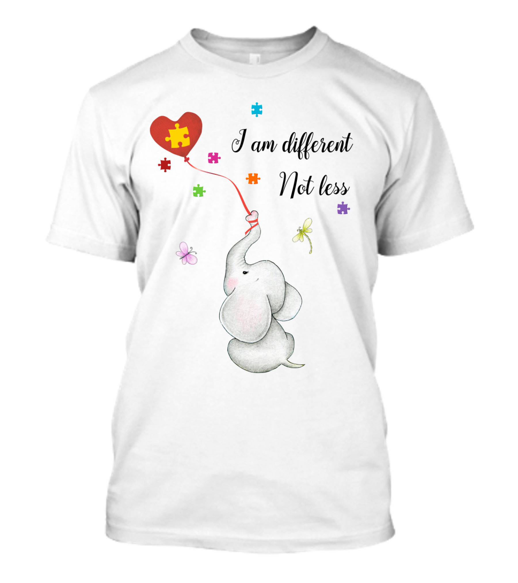 I Am Different Not Less Elephant Puzzle Heart Balloon Autism T-Shirt