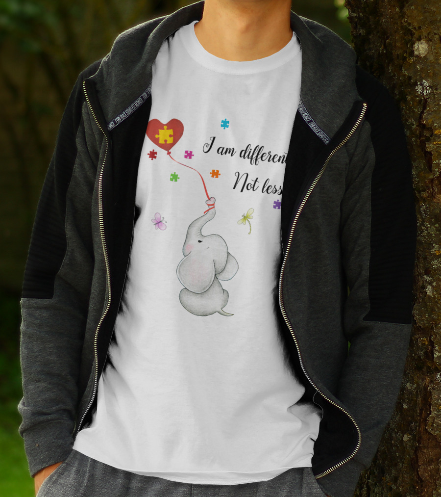 I Am Different Not Less Elephant Puzzle Heart Balloon Autism T-Shirt