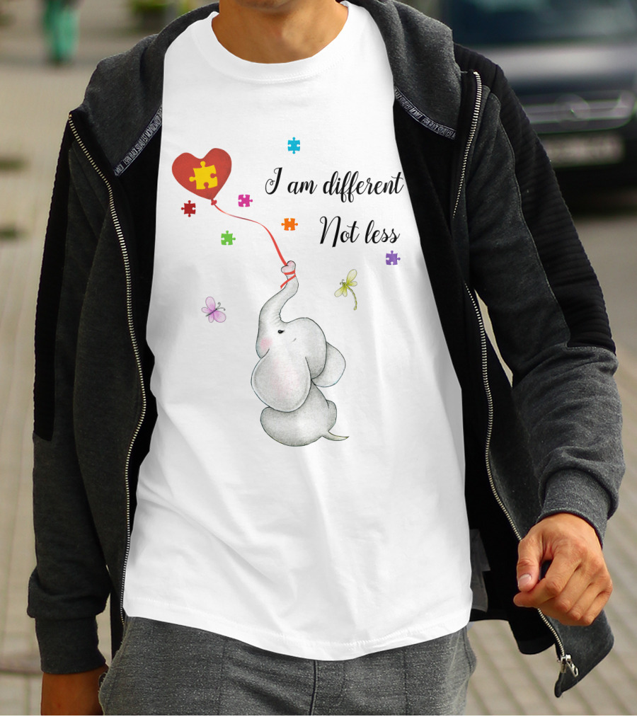 I Am Different Not Less Elephant Puzzle Heart Balloon Autism T-Shirt