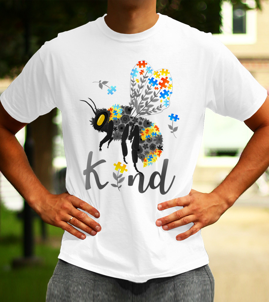 Kind Bee Puzzle Autism Awareness T-Shirt