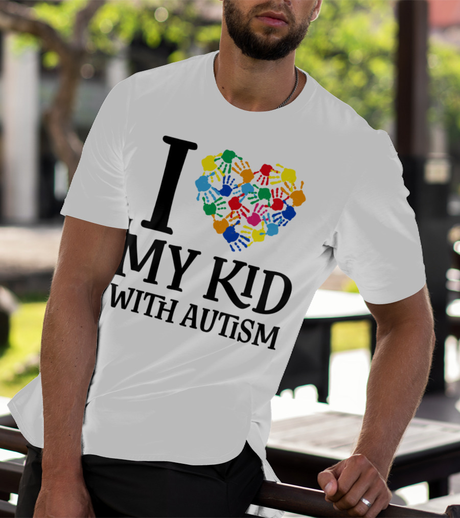 I Heart My Kid With Autism Multicolor Handprints T-Shirt