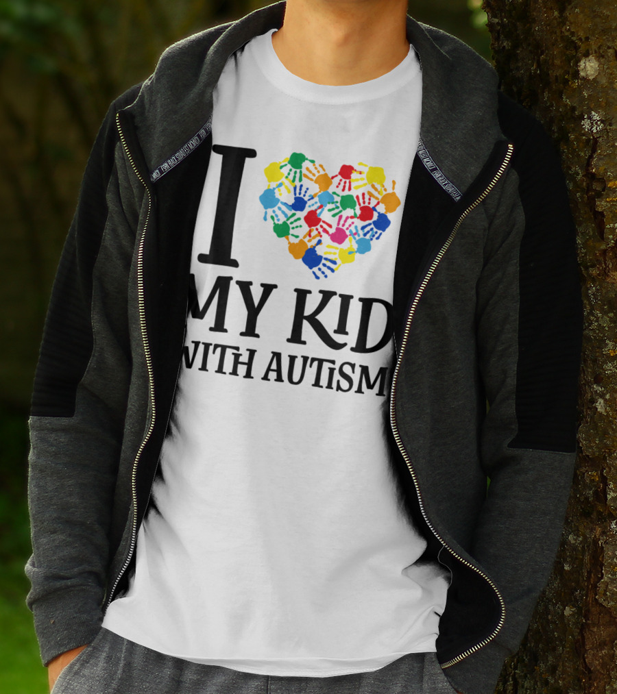 I Heart My Kid With Autism Multicolor Handprints T-Shirt