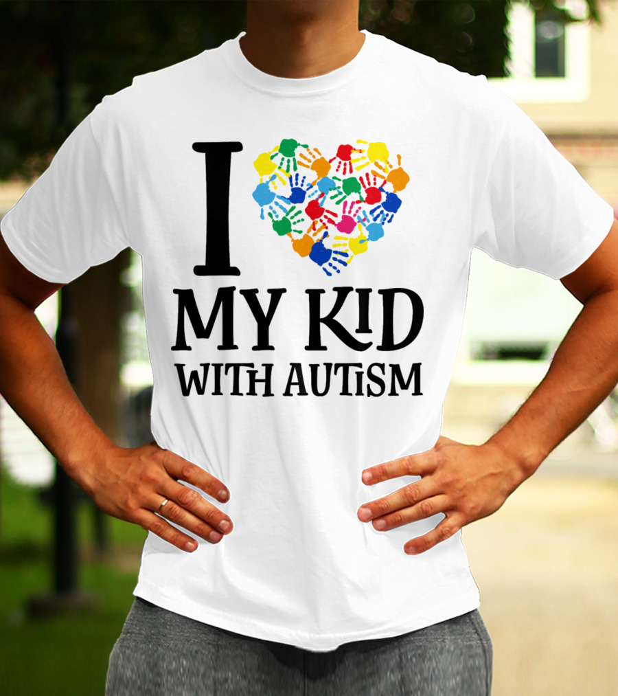 I Heart My Kid With Autism Multicolor Handprints T-Shirt