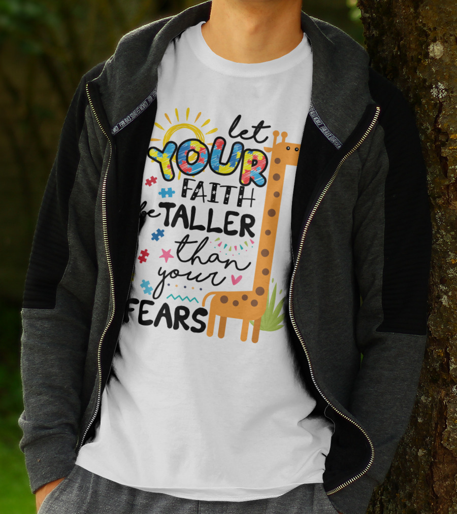 Let Your Faith Be Taller Than Your Fears Giraffe Puzzle Pieces T-Shirt