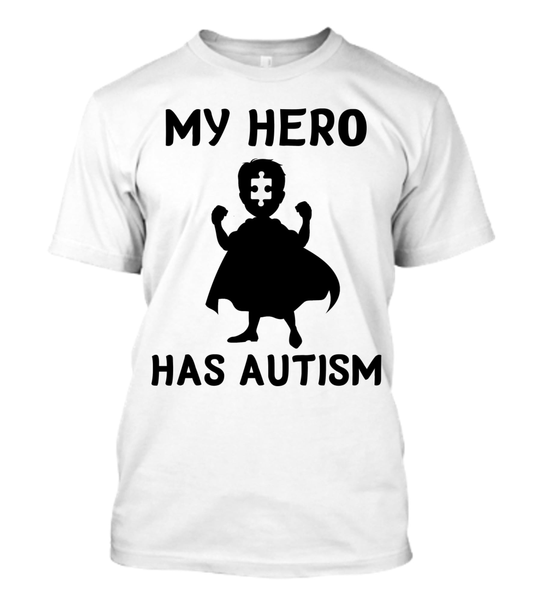 My Hero Has Autism Silhouette With Puzzle Piece Face T-Shirt