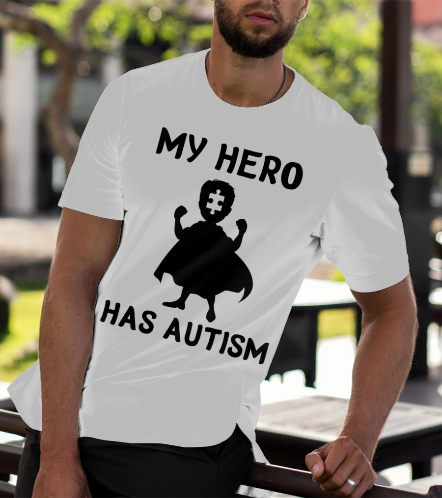 My Hero Has Autism Silhouette With Puzzle Piece Face T-Shirt