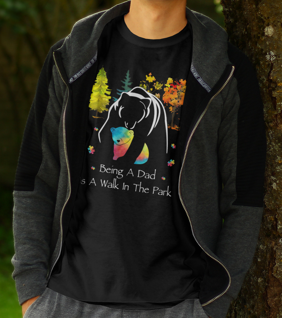 Being A Dad Is A Walk In The Park Bear Puzzle Trees T-Shirt