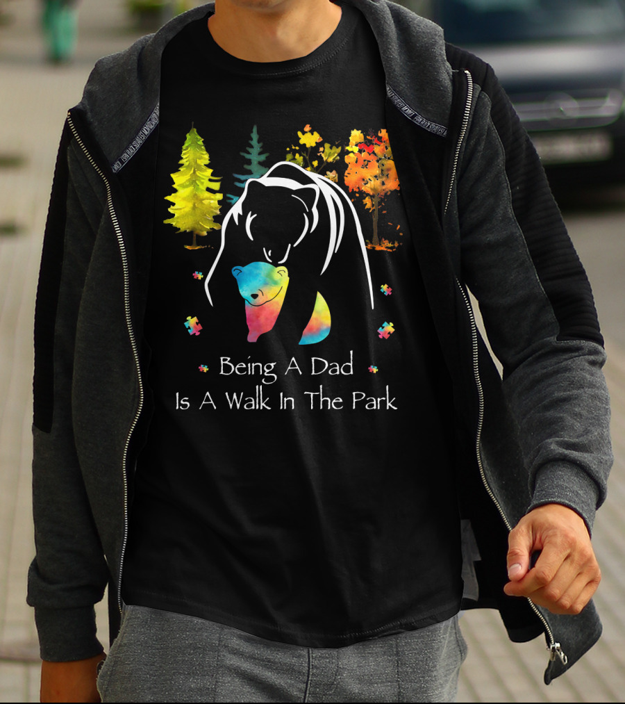 Being A Dad Is A Walk In The Park Bear Puzzle Trees T-Shirt
