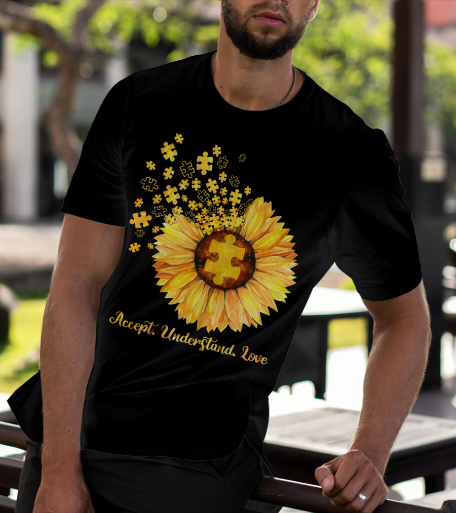 Sunflower Puzzle Pieces Accept Understand Love T-Shirt