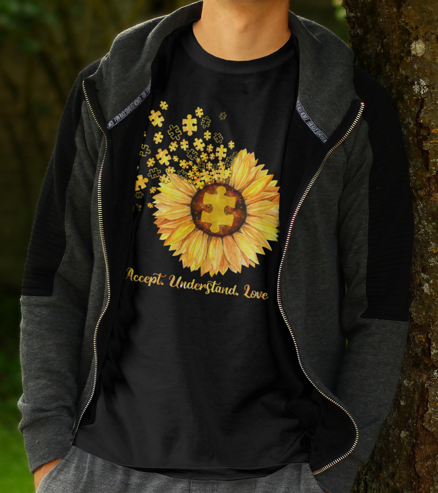 Sunflower Puzzle Pieces Accept Understand Love T-Shirt