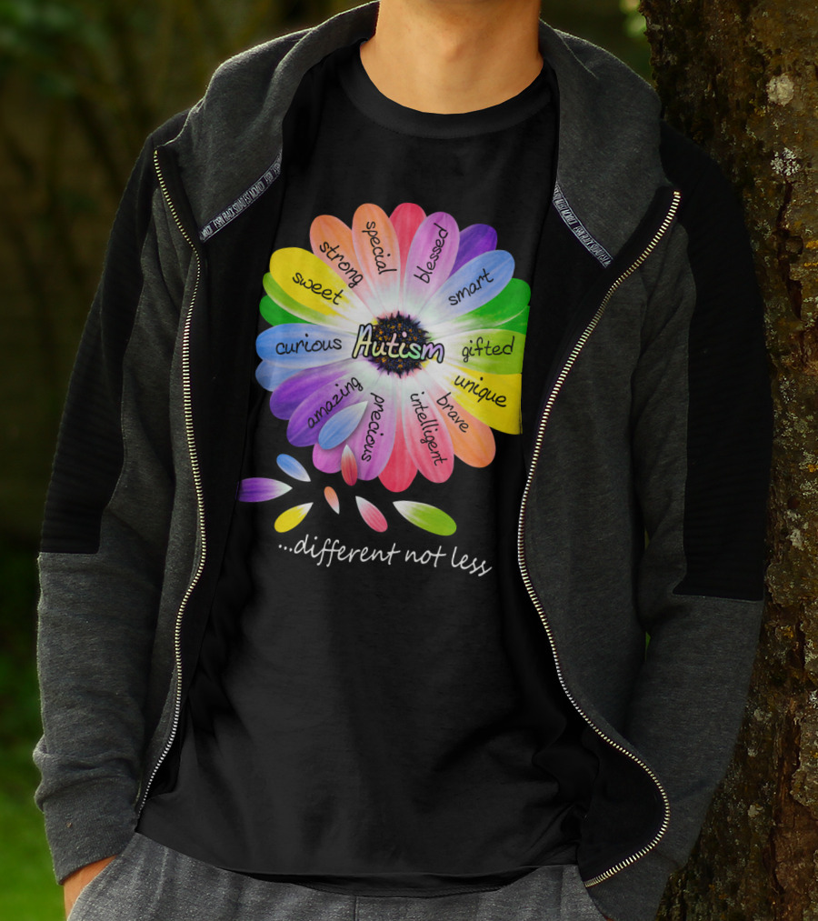 Autism Different Not Less Special Strong Sweet Curious Amazing Precious Blessed Smart Gifted Unique Brave Intelligent T-Shirt