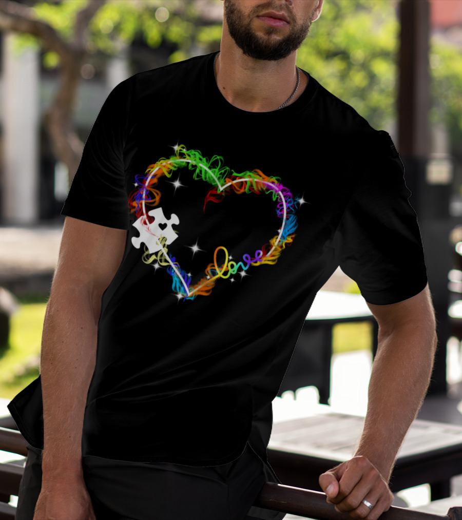 Love Heart Rainbow Puzzle Autism T-Shirt