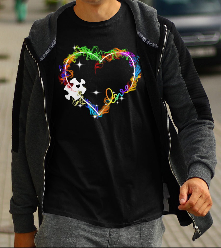 Love Heart Rainbow Puzzle Autism T-Shirt