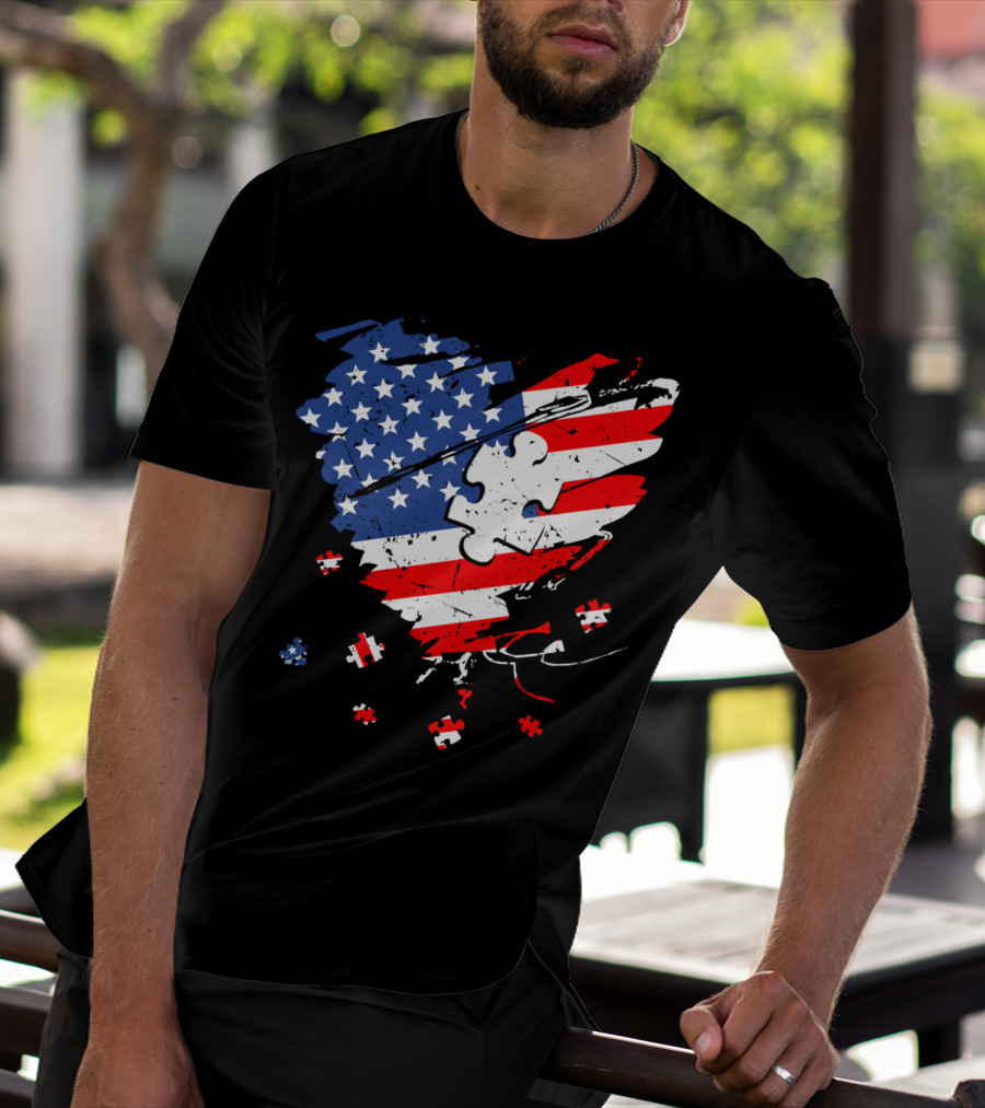 Autism USA Puzzle Heart Flag T-Shirt