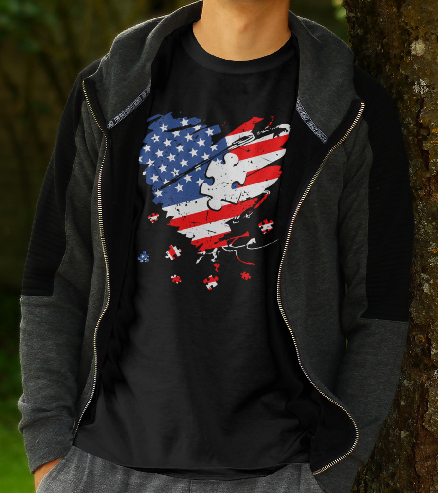 Autism USA Puzzle Heart Flag T-Shirt