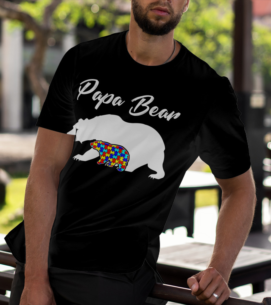 Papa Bear Autism Puzzle Bear T-Shirt