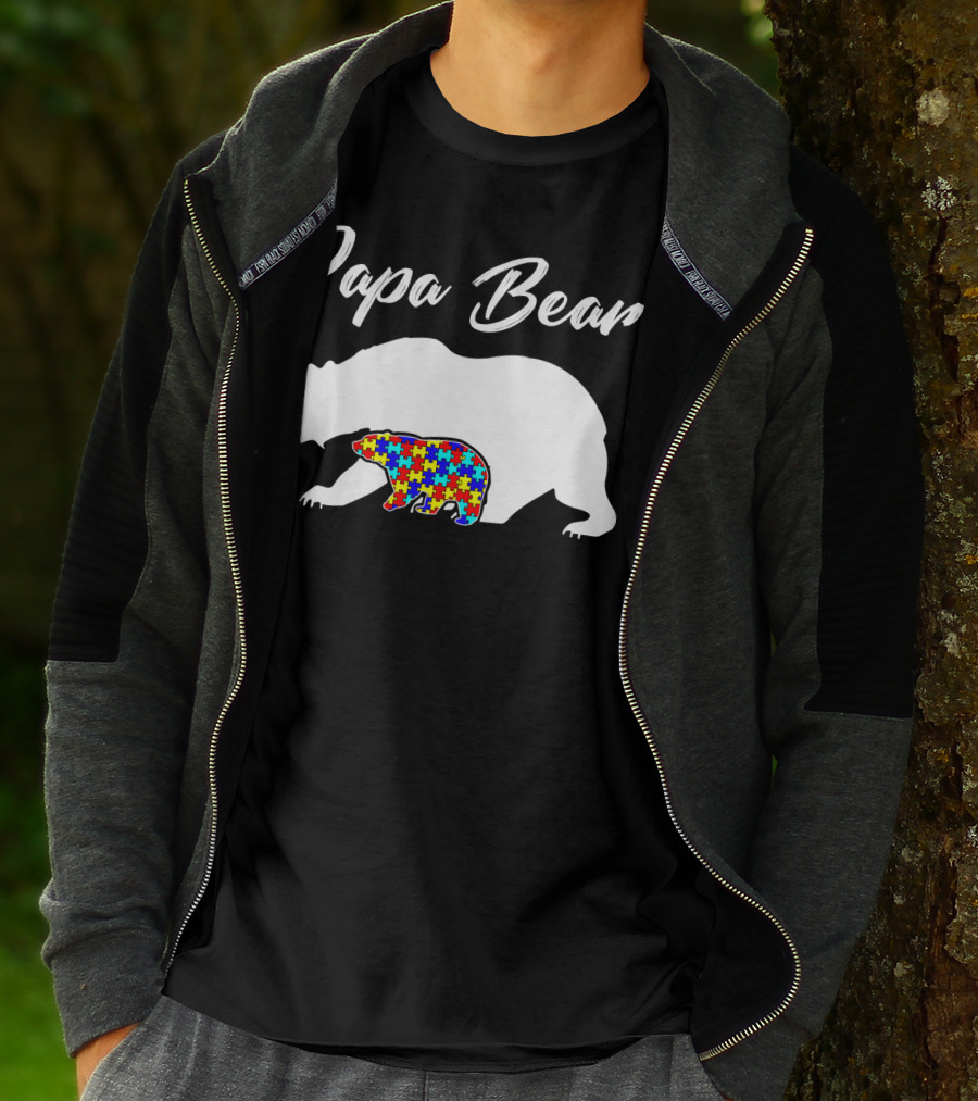 Papa Bear Autism Puzzle Bear T-Shirt