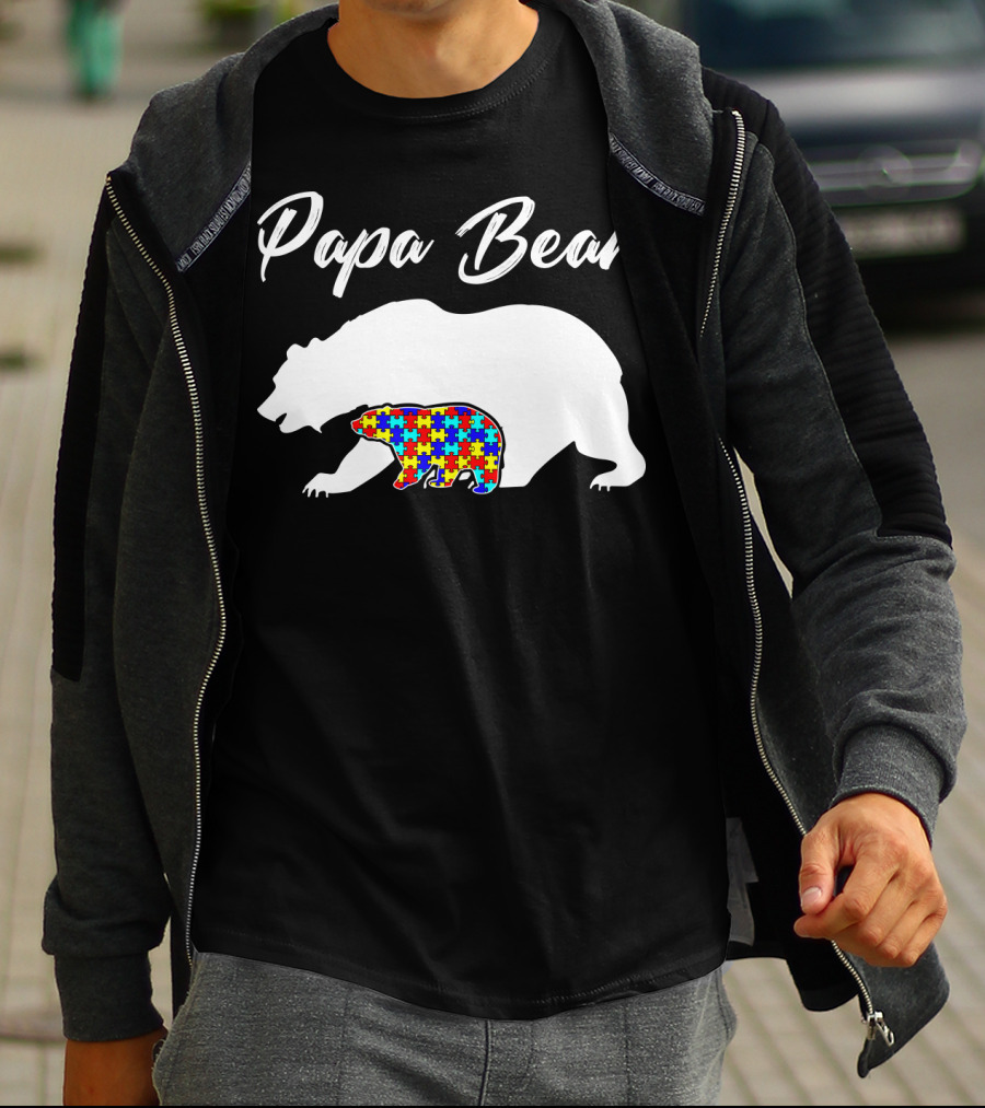 Papa Bear Autism Puzzle Bear T-Shirt