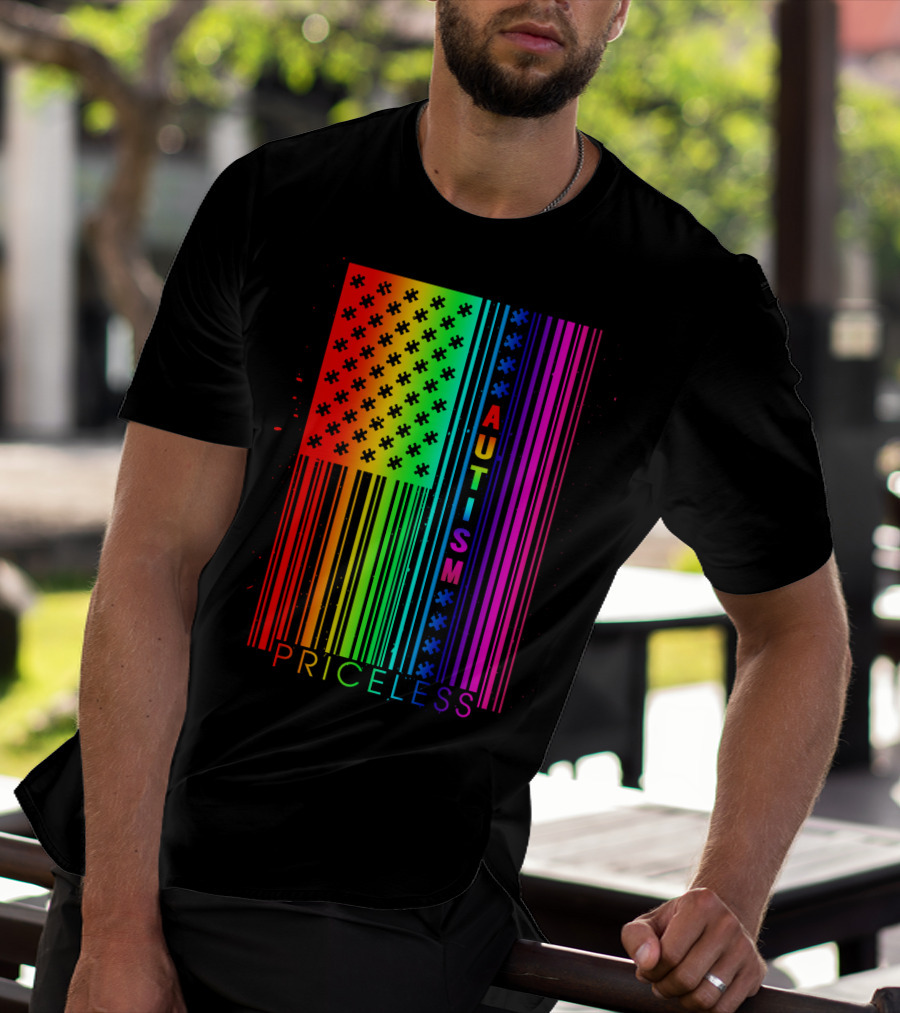 Autism Priceless Rainbow Barcode Flag T-Shirt