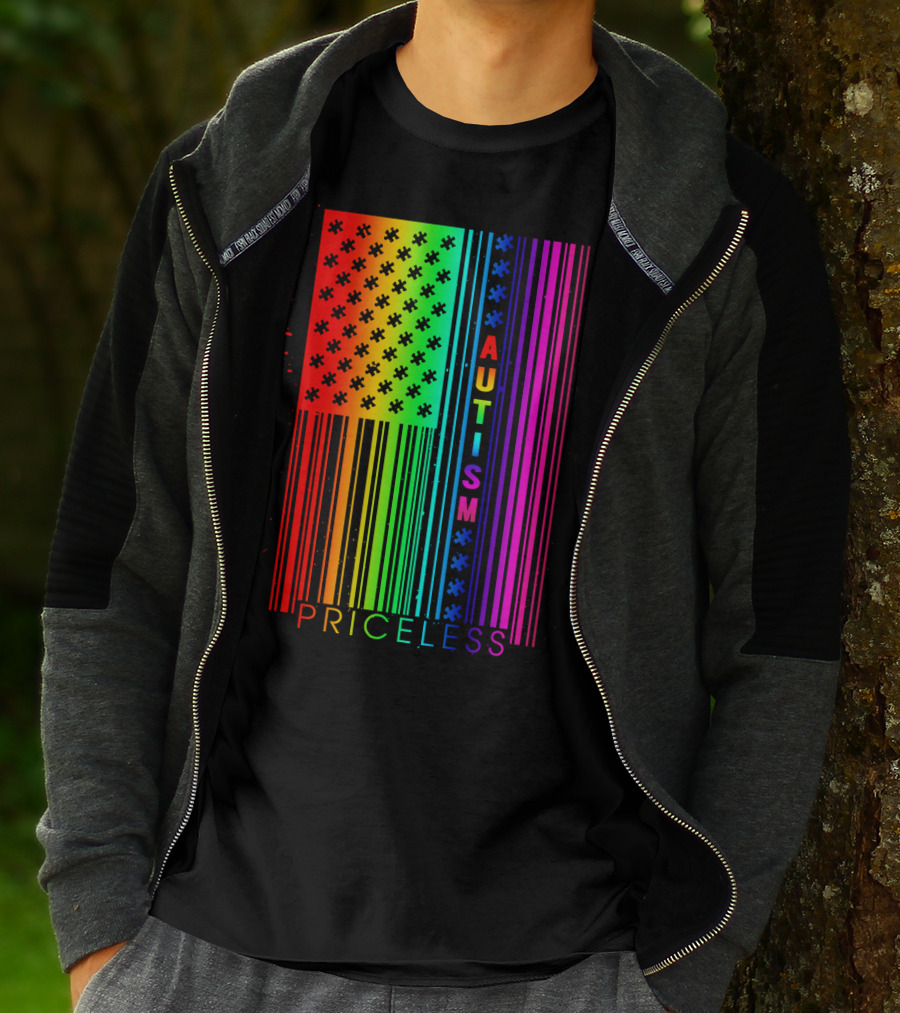 Autism Priceless Rainbow Barcode Flag T-Shirt