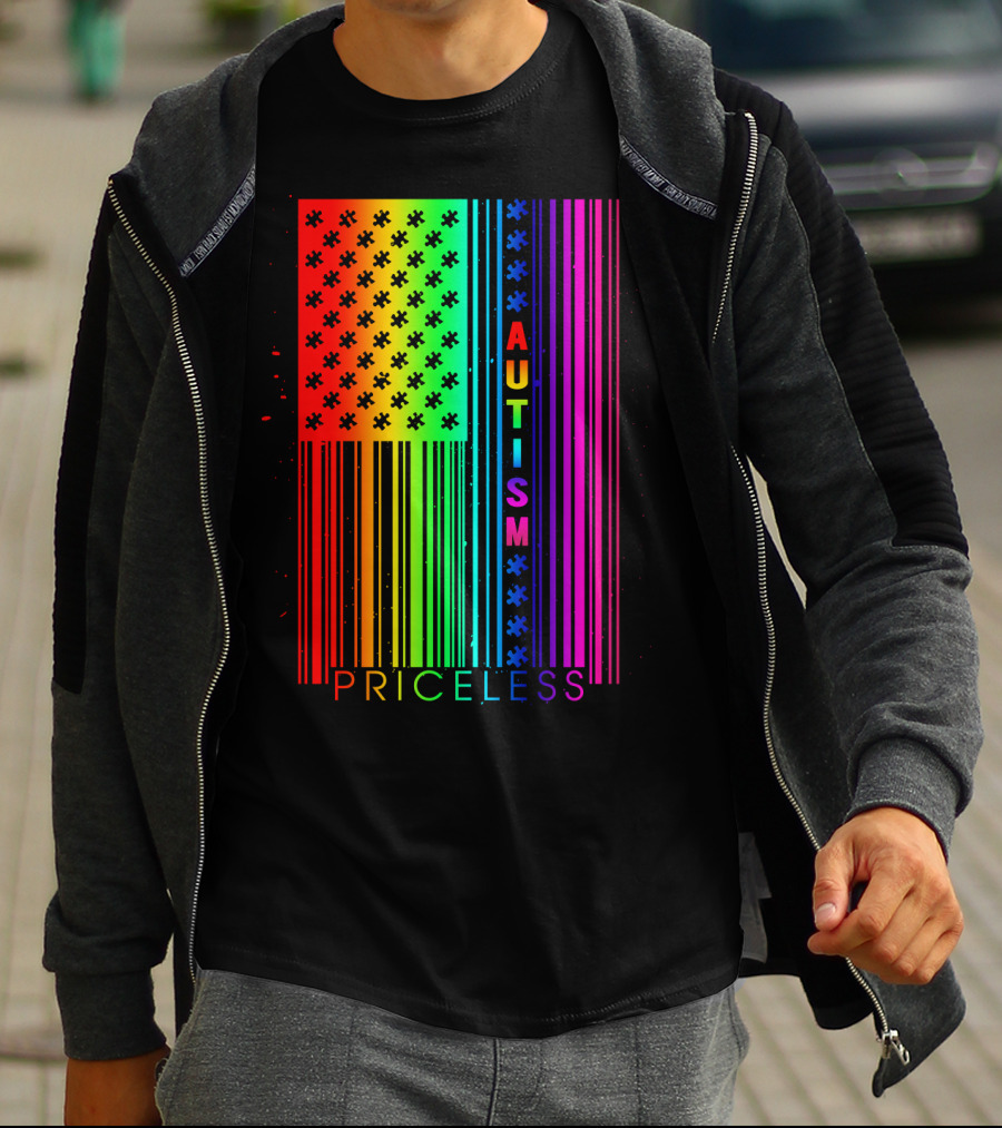 Autism Priceless Rainbow Barcode Flag T-Shirt