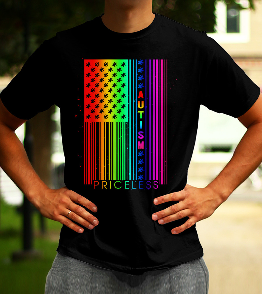 Autism Priceless Rainbow Barcode Flag T-Shirt