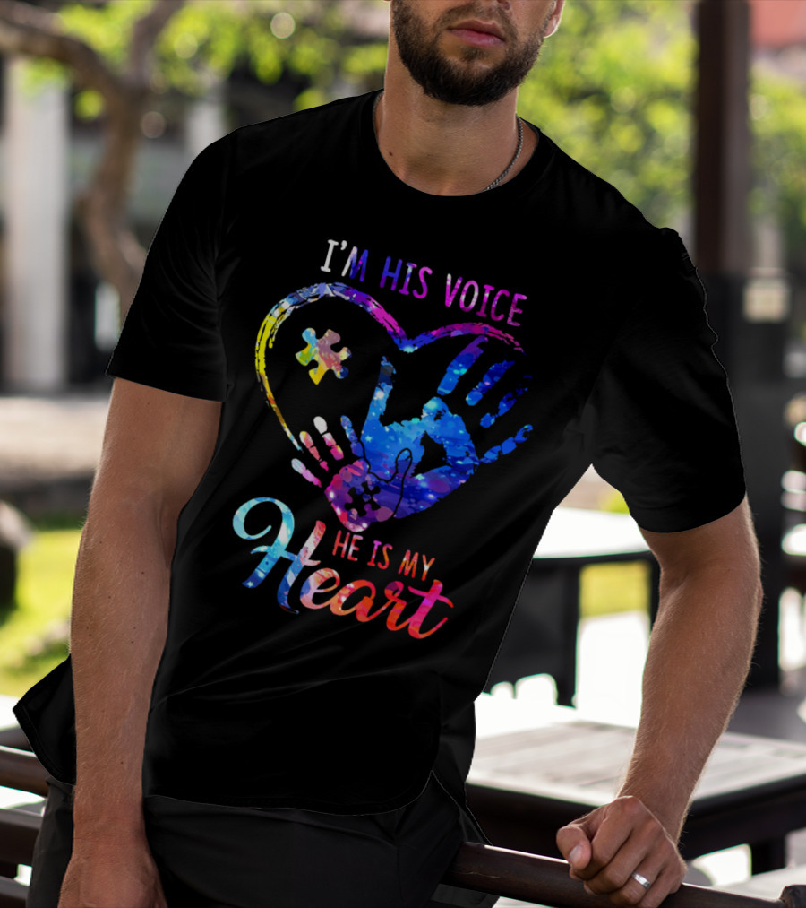 I'm His Voice He Is My Heart Puzzle Heart Hands T-Shirt