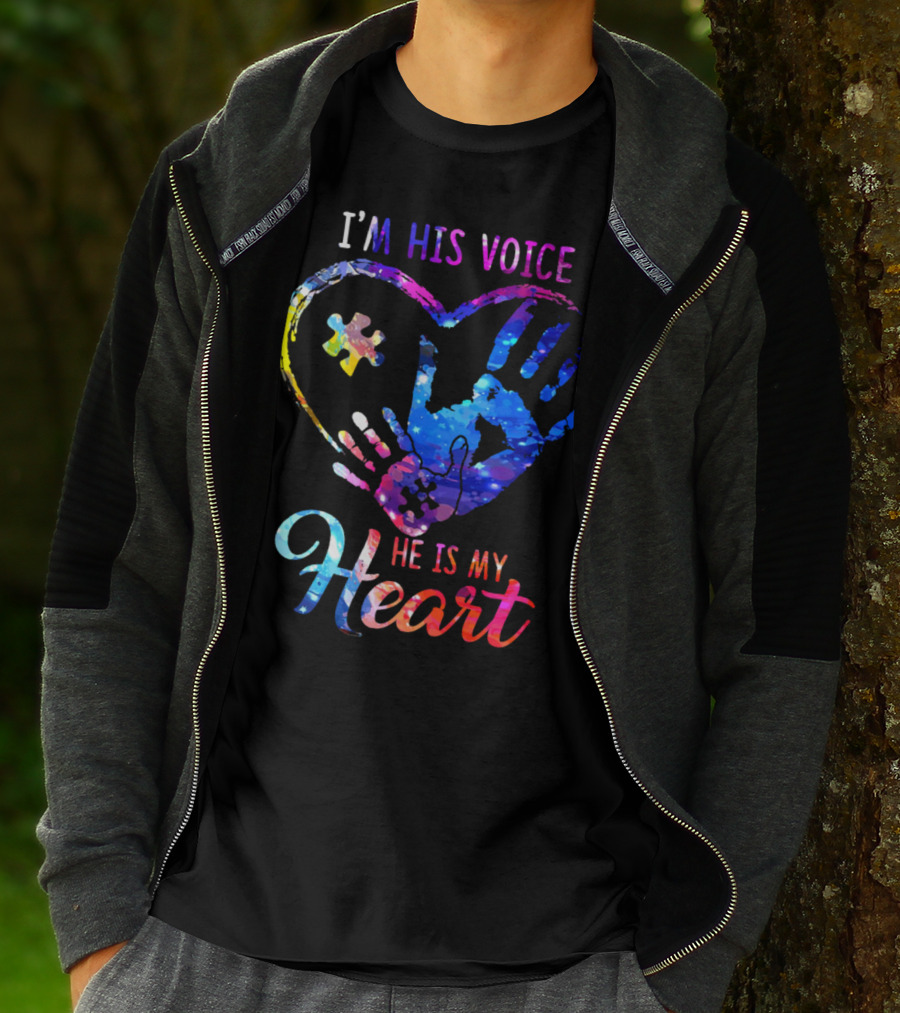 I'm His Voice He Is My Heart Puzzle Heart Hands T-Shirt