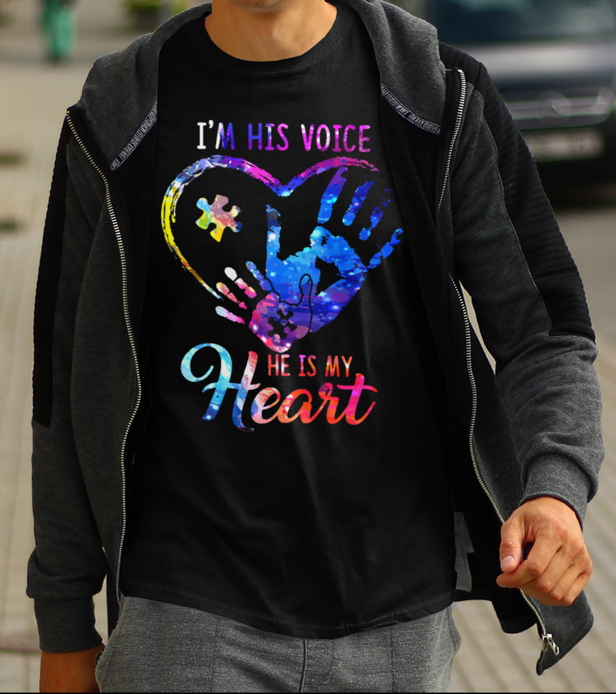 I'm His Voice He Is My Heart Puzzle Heart Hands T-Shirt