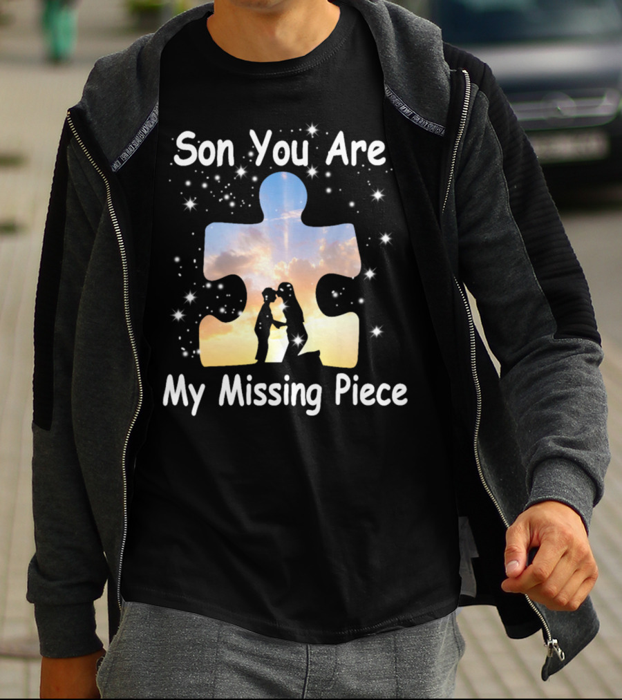 Son You Are My Missing Piece Puzzle Silhouette With Starry Sky And Sunset Scene T-Shirt