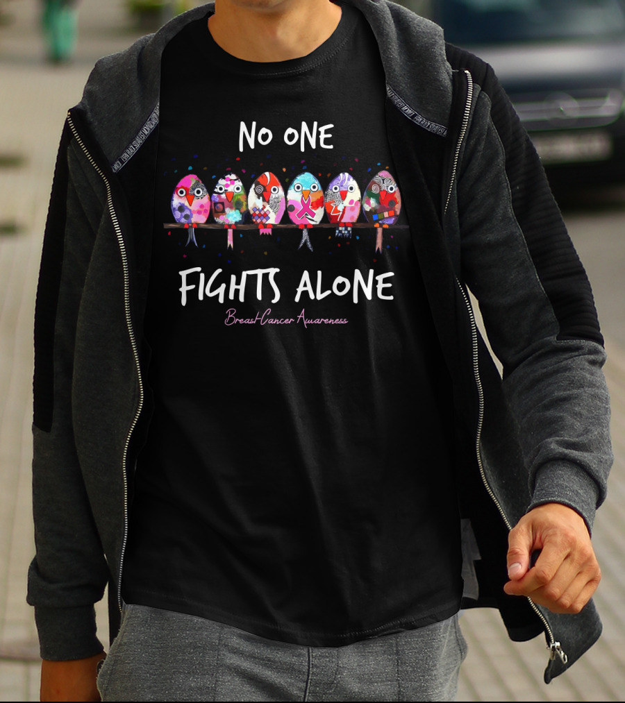 No One Fights Alone Breast Cancer Awareness T-Shirt