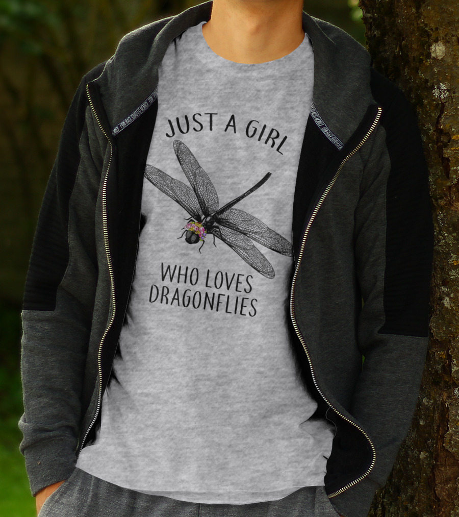 Just A Girl Who Loves Dragonflies Floral Adorned Insect T-Shirt