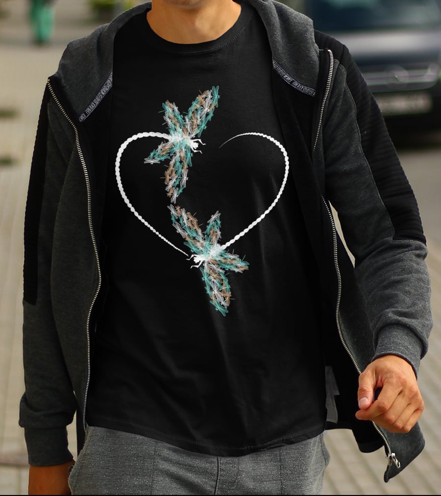 Dragonfly Heart Shape With Two Vibrant Dragonflies T-Shirt