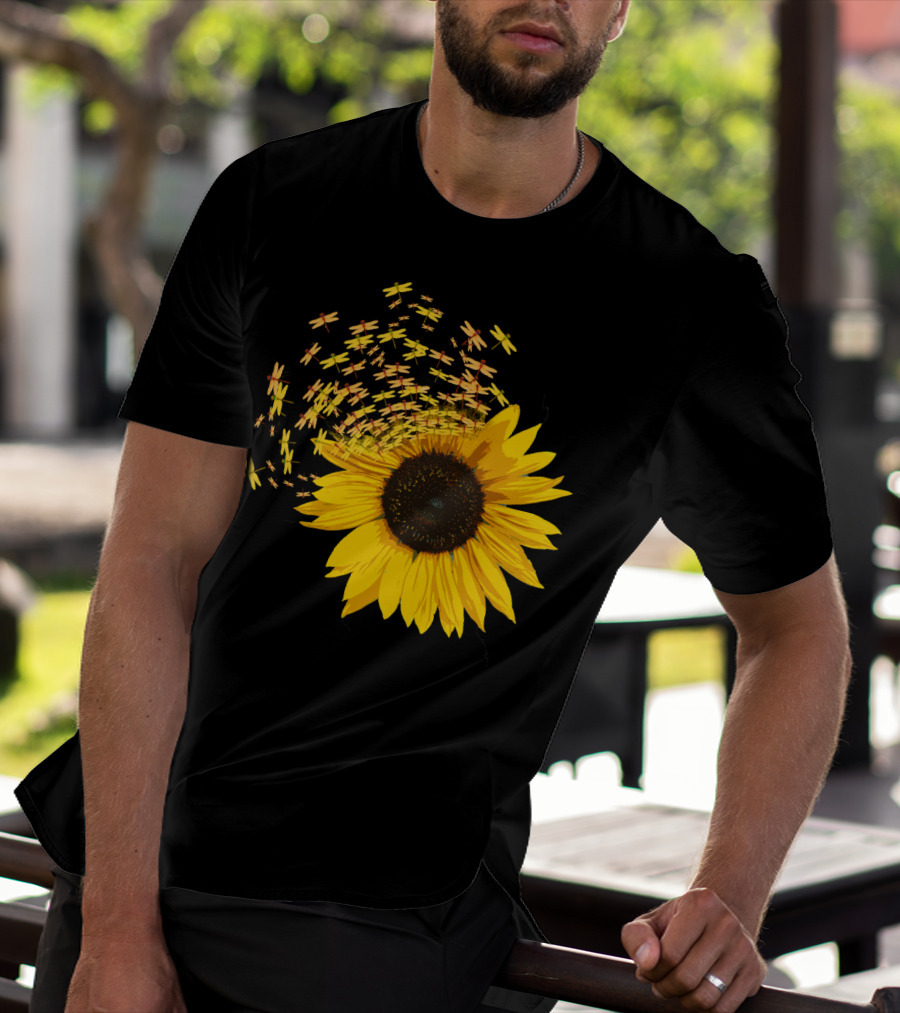 Sunflower Burst With Dragonflies Spiral T-Shirt