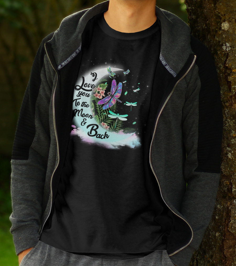 I Love You To The Moon And Back Dragonflies Moonlit Flowers T-Shirt