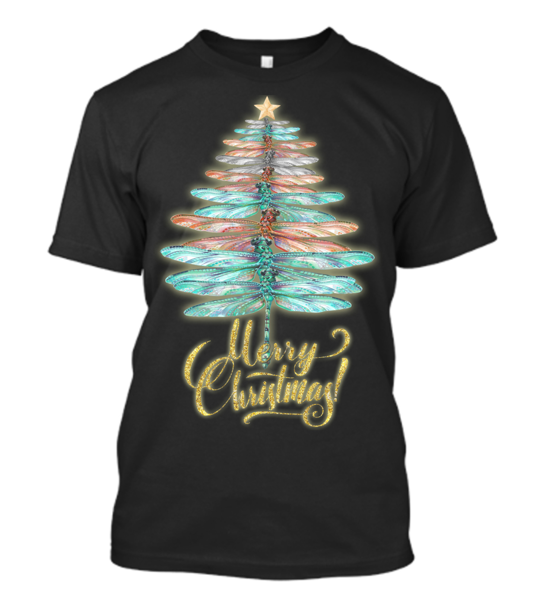Merry Christmas Dragonfly Tree T-Shirt