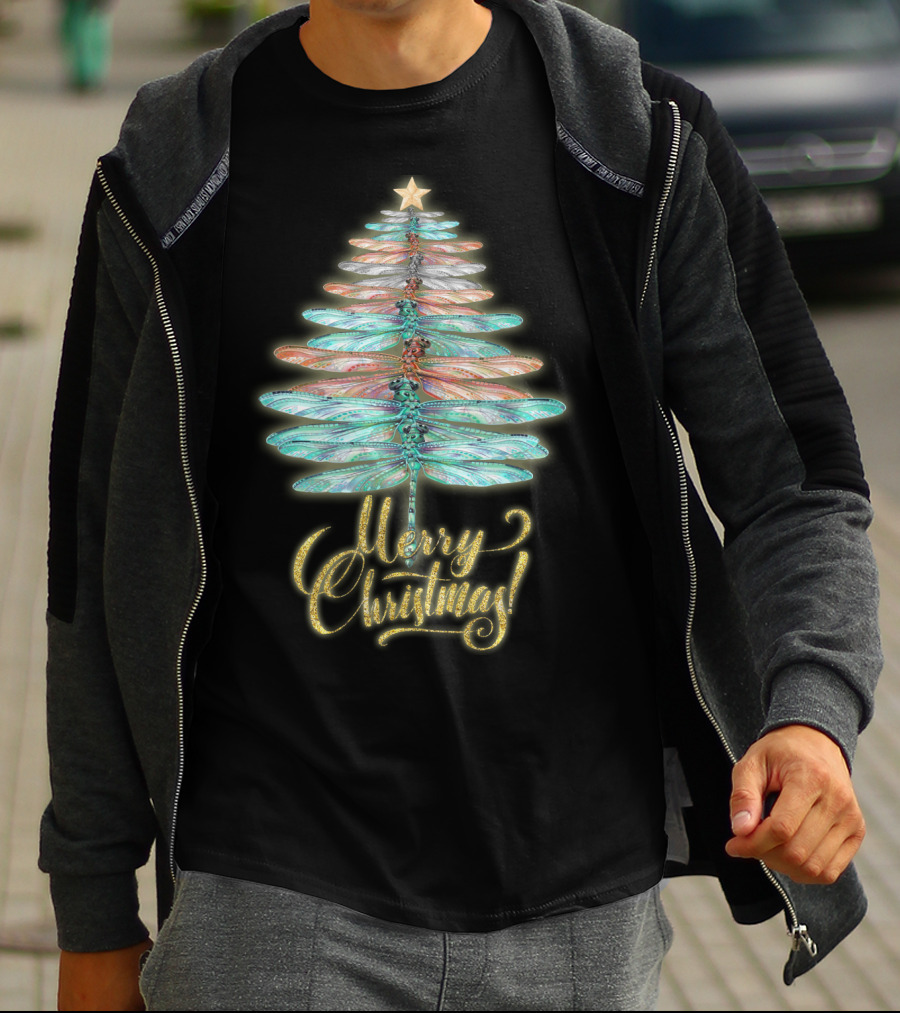 Merry Christmas Dragonfly Tree T-Shirt