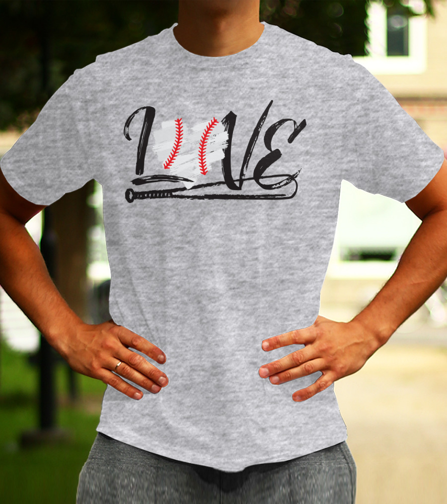 Love Baseball Bat Heart Stitching T-Shirt