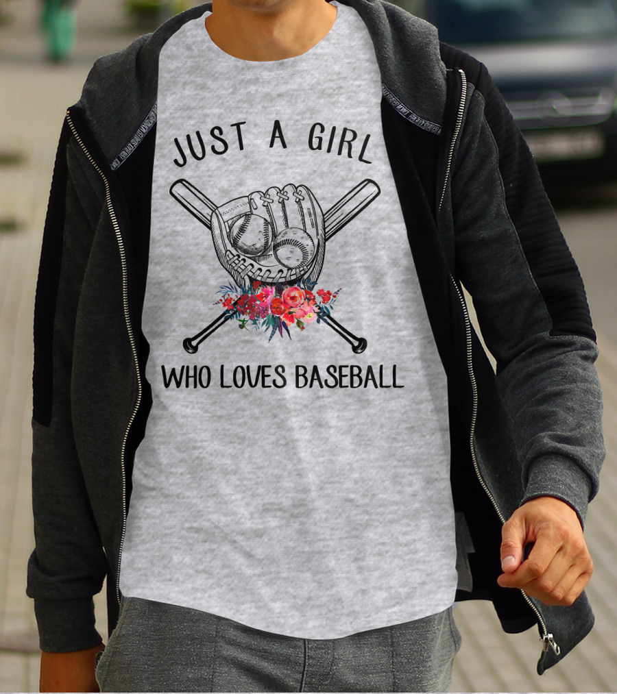 Just A Girl Who Loves Baseball Flowers Glove And Bats T-Shirt