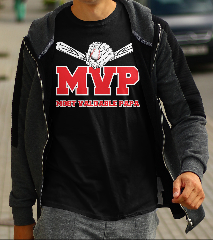 MVP Most Valuable Papa Baseball Glove And Bat T-Shirt