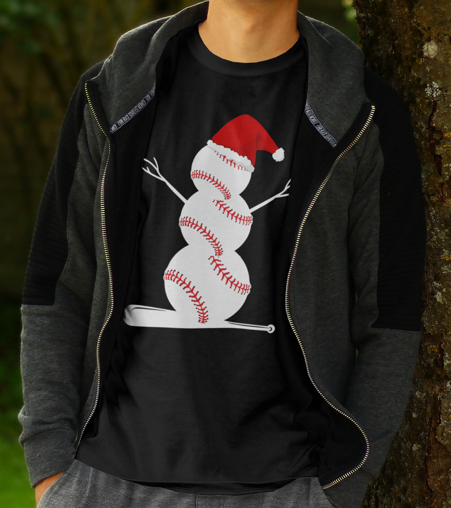 Baseball Snowman Santa Hat Bat Christmas BA01 T-Shirt
