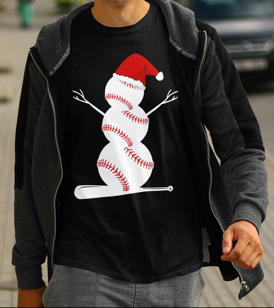 Baseball Snowman Santa Hat Bat Christmas BA01 T-Shirt